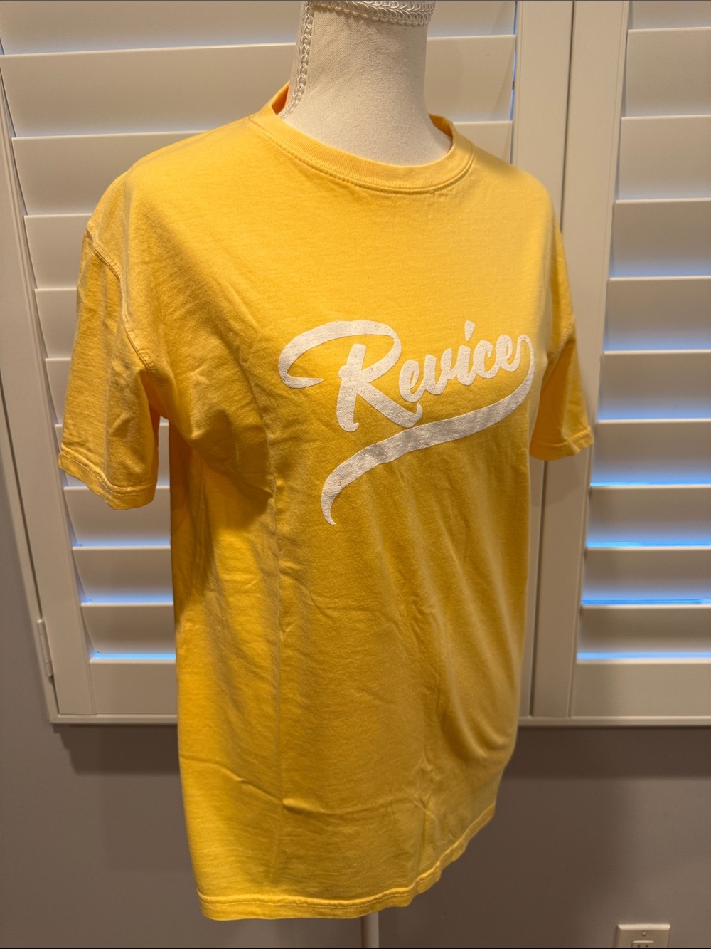REVICE Butter Yellow Crewneck T-Shirt with White Script Logo